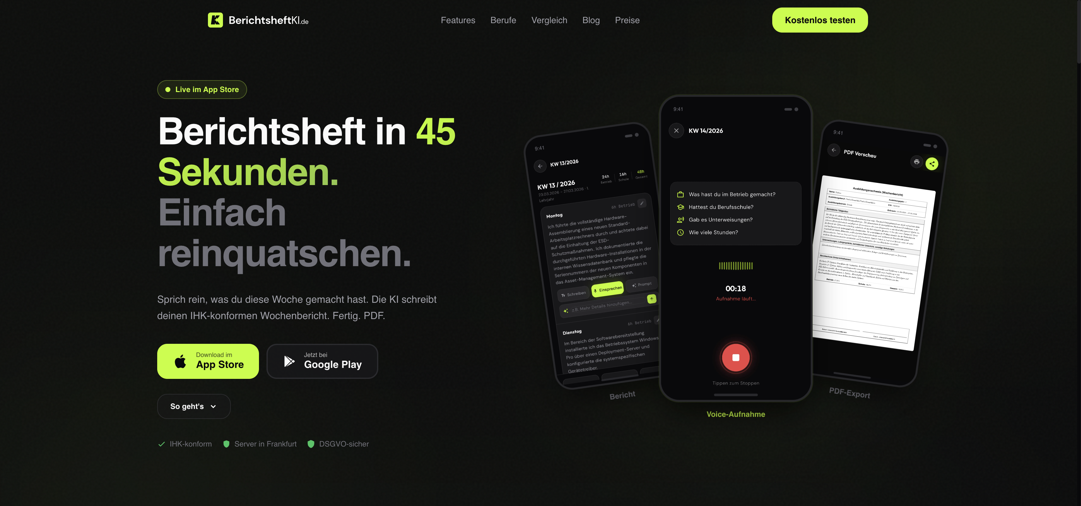berichtsheftki.de Marketing-Site